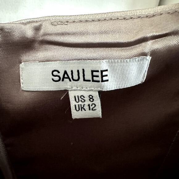 Sau Lee Adrienne Satin Metallic Tiered Dress Gown Silver - Picture 6 of 6